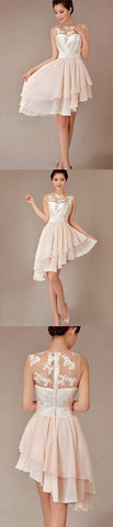 Cheap Blush Pink Short High-Low Knee-Length Wedding Party Dress, Bridesmaid Dresses