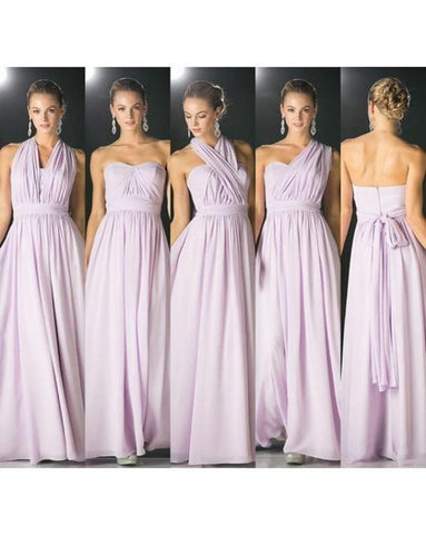 Lilac Chiffon Mismatched Long Bridesmaid Dresses, Convertible Bridesmaid Dress