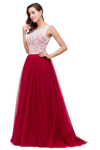 Burgundy A-line Crew Lace Chiffon Bridesmaid Dresses