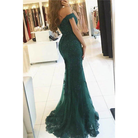 Vestido de fiesta de sirena con hombros descubiertos, encaje burdeos y cuentas 