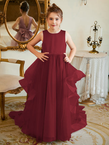 Ball-Gown/Princess Satin Tulle Floor-length Flower Girl Dress