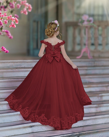 Ball-Gown/Princess Lace Sweep Train Pink Birthday Dress