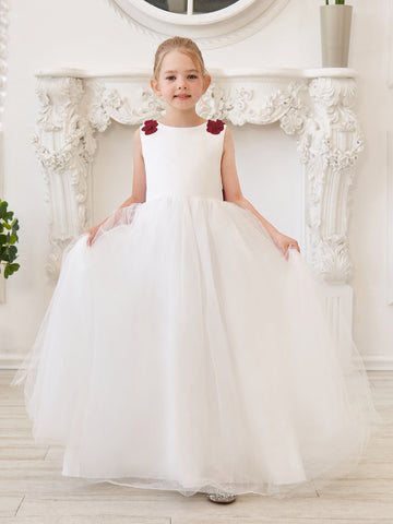 Ball-Gown/Princess 3d Flower Tulle Floor-length Ivory Flower Girl Dress