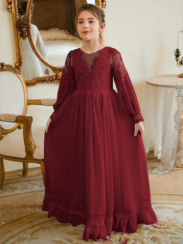 A-line Chiffon Floor-length Ivory First Communion Dress