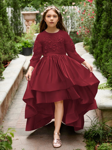 A-line Satin Asymmetrical Flower Girl Dress