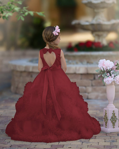A-line Satin Tulle Floor-length Cascading Ruffles Flower Girl Dress