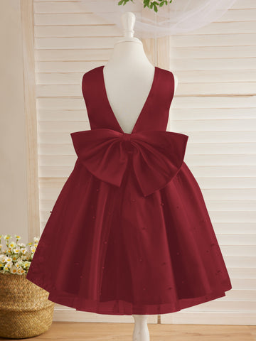 Ball-Gown/Princess Satin Tulle Knee-length Flower Girl Dress