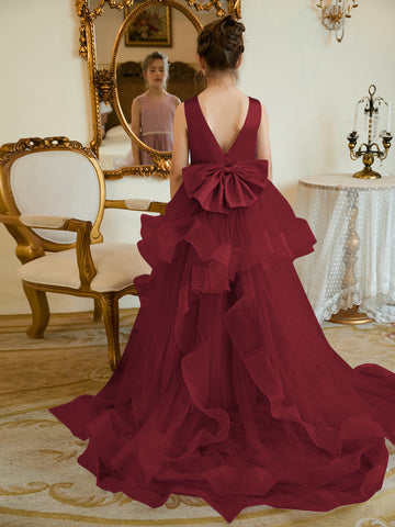 Ball-Gown/Princess Satin Tulle Floor-length Flower Girl Dress