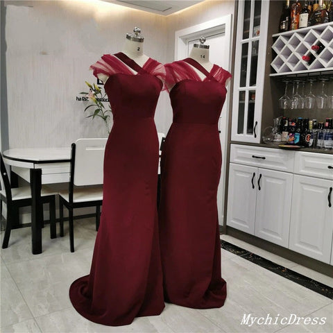 Unique Satin Bridesmaid Dresses Mermaid Long Wedding Guest Dress