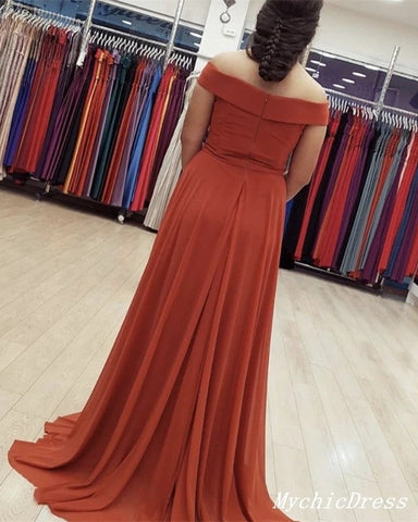 Baoleely Sheath Off Shoulder Rust Chiffon Bridesmaid Dresses Rust Long Party Dress