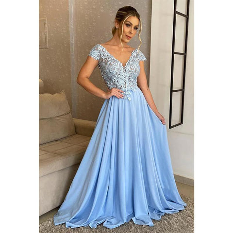 Vestido de noche formal largo de encaje con escote en V y corte A, sexy, de talla grande, para madre de la novia 