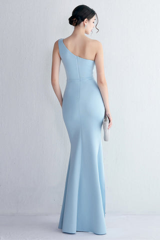 One Shoulder Black Long Prom Dress with Split Front