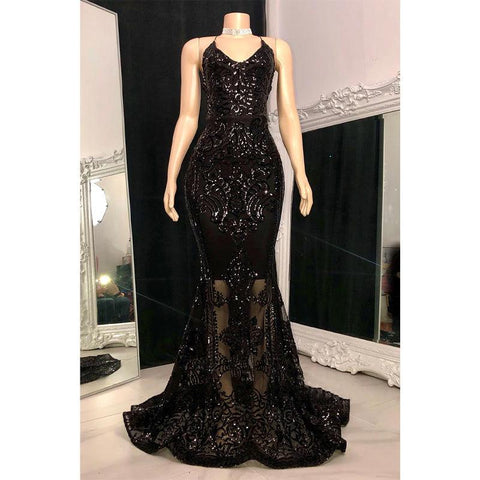 Vestido de fiesta de sirena burdeos con tirantes finos y apliques de lentejuelas para chica negra 
