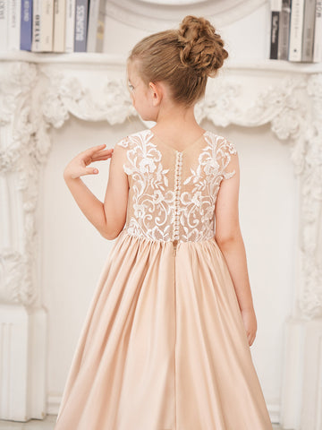 A-line Lace Satin Floor-length Flower Girl Dress