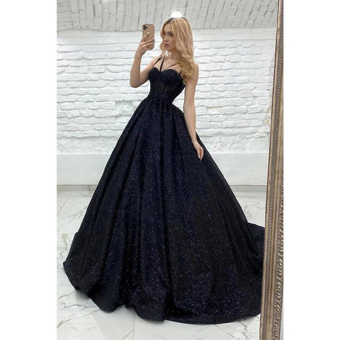 Vestido de fiesta brillante de corte A con tirantes finos y bolsillos 