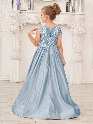 A-line Lace Satin Floor-length Flower Girl Dress