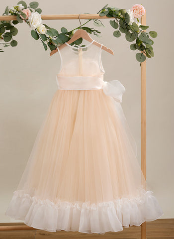 A-line Organza Tulle Floor-length Pink Dress (010226975)