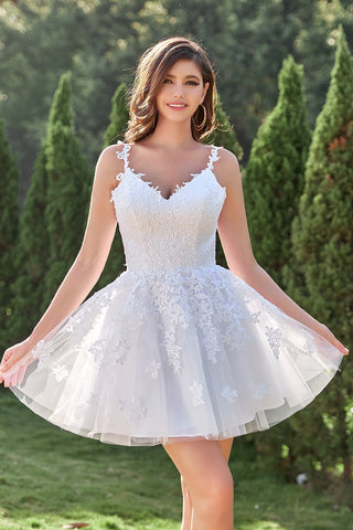 A Line White Short Homecoming Dress with Criss Cross Back