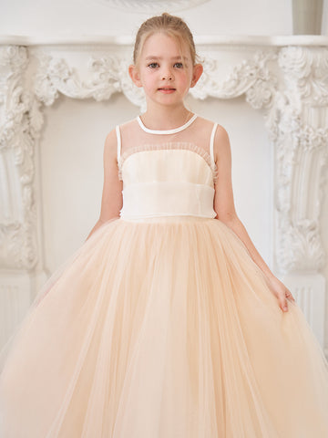 A-line Organza Tulle Floor-length Pink Dress (010226975)