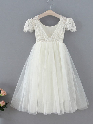 A-line Lace Ankle-length Boho Flower Girl Dress
