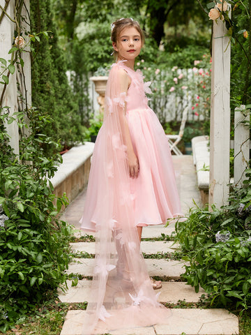 A-line Organza Tea-length Pink Dress (010220821)
