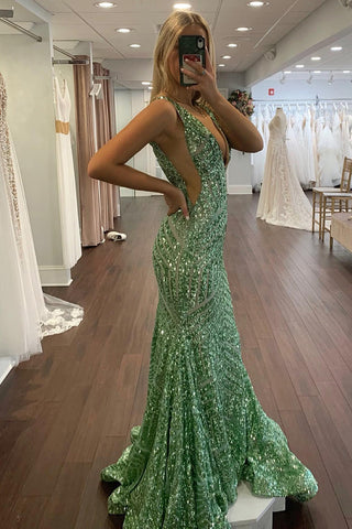 Deep V Neck Sequin Mermaid Prom Dress