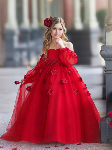3D Flower Princess Ball Gown Flower Girl Dresses
