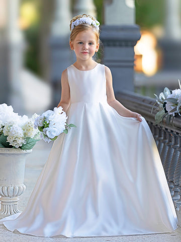 A-line Lace Satin Floor-length First Communion Flower Girl Dress