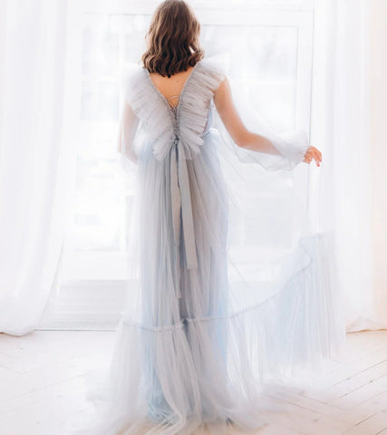 Tulle Baby Shower Light Blue Dress For Mommy