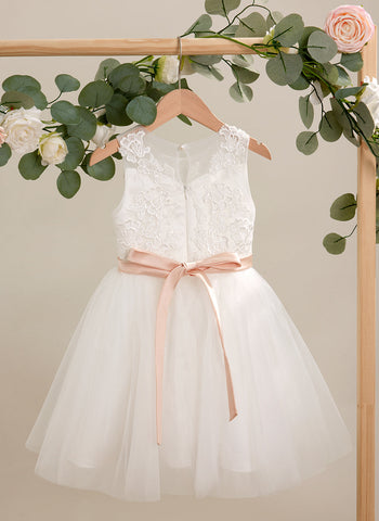 A-line Tulle Knee-length Ivory Dress (010226318)