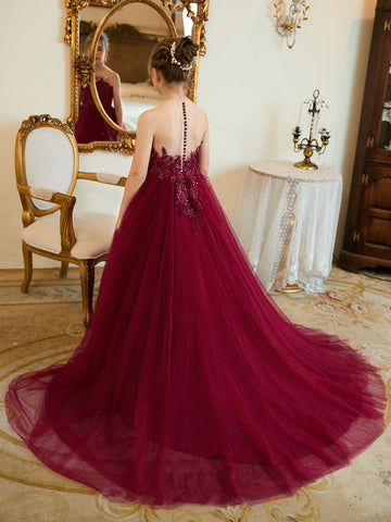 Ball-Gown/Princess Tulle Sweep Train Flower Girl Dress