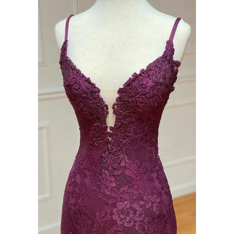 Robe de soirée sirène sexy et tendance, dos nu, avec des appliques et une fente latérale