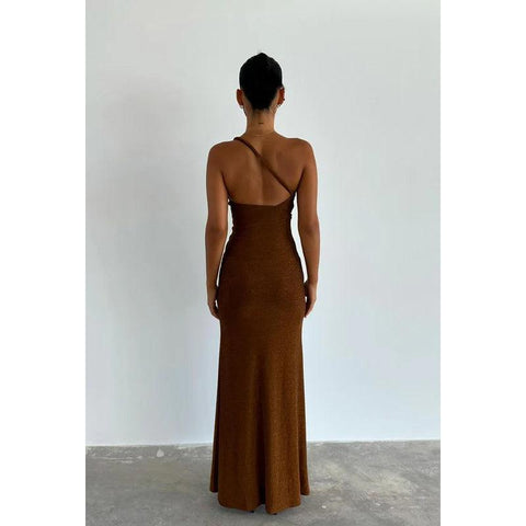 Robe de bal fourreau simple et décontractée, asymétrique, sans manches, dos nu, avec fente