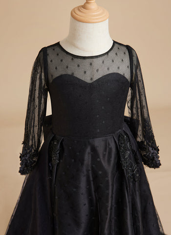 Ball-Gown/Princess Satin Sweep Train Black Dress