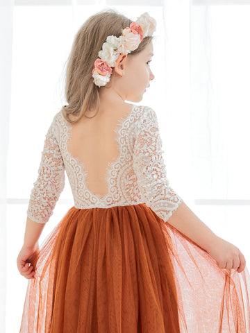 Angelic White Lace A-Line Long Sleeve Tulle Flower Girl Dress