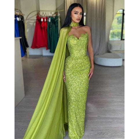 Vestido de fiesta largo con lentejuelas brillantes y corte tubo/columna 