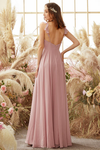 Blush Spaghetti Straps Chiffon Bridesmaid Dress