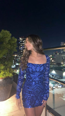 Robe moulante bleue à encolure carrée, robe de soirée sexy Y676
