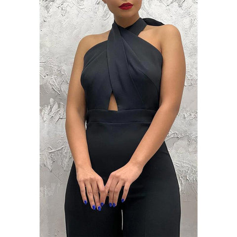 Tailleur-pantalon formel à dos nu croisé et gaine, robe de bal formelle noire 