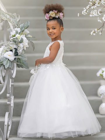 Ball-Gown/Princess Satin Tulle Floor-length Flower Girl Dress