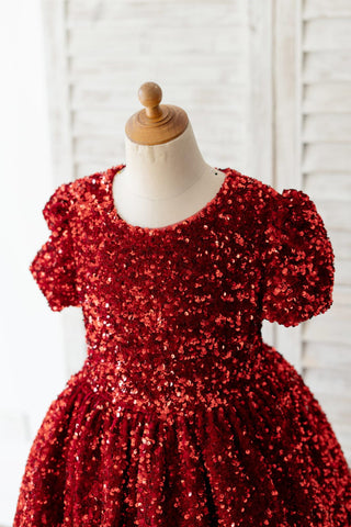 Sequins Velvet Knee-length Burgundy Dress (2003227629)