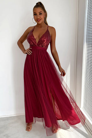 V-neck Sequin Party Dress