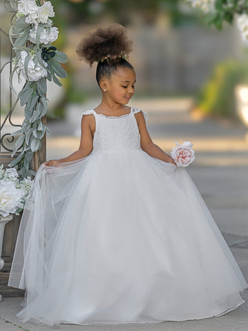 Ball-Gown/Princess Tulle Floor-length Ivory Flower Girl Dress