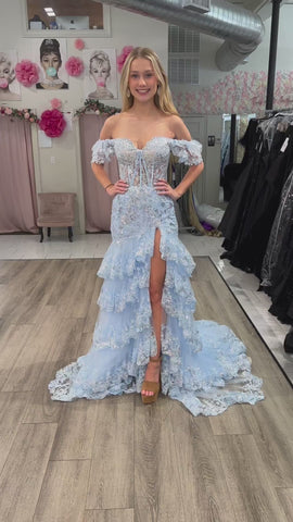 Kennedy |Sheath Off the Shoulder Long Lace Prom Dress (Lace-up Back)