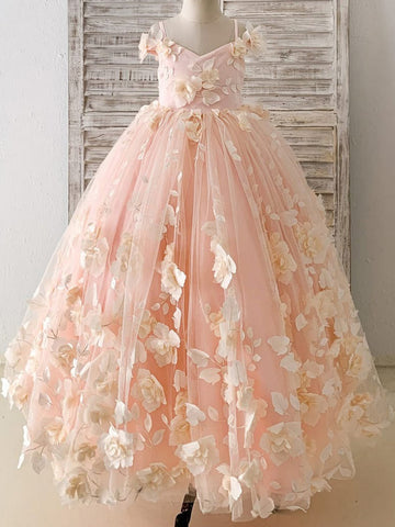 A-line Satin Tulle Floor-length Flower Girl Dress