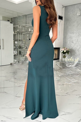 Vestidos de noche elegantes de celebridades, lisos, con abertura y escote en V (4 colores) 