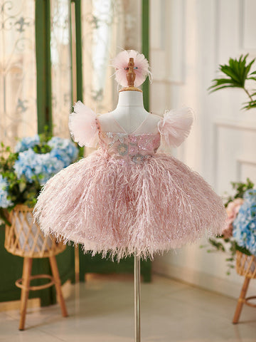 Elegant Pink Butterfly Embellishments Baby Girl Dress