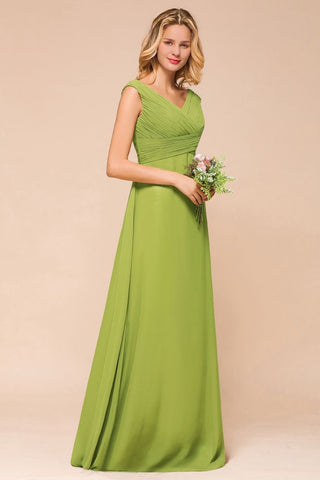 Cap Sleeve Aline Bridesmaid Dress Green Long  Simple Maid of Honor Dress