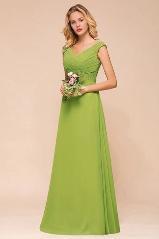 Cap Sleeve Aline Bridesmaid Dress Green Long  Simple Maid of Honor Dress