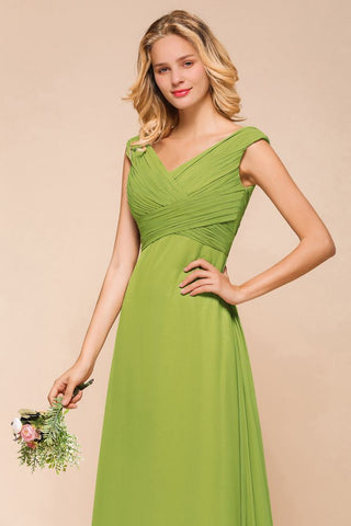 Cap Sleeve Aline Bridesmaid Dress Green Long  Simple Maid of Honor Dress